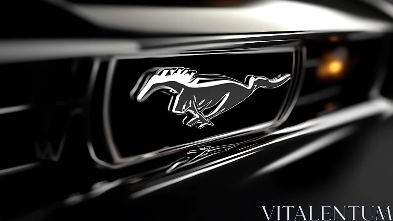 Chrome running horse emblem gleams on a sleek black grille