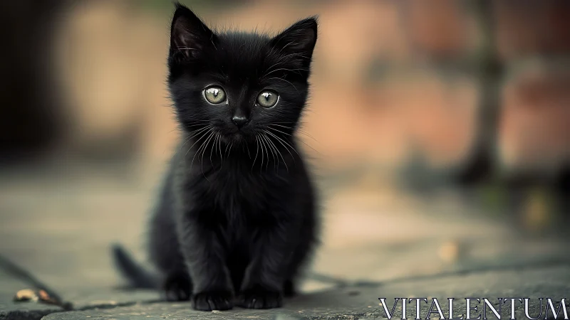 Adorable Black Kitten with Striking Green Eyes.
