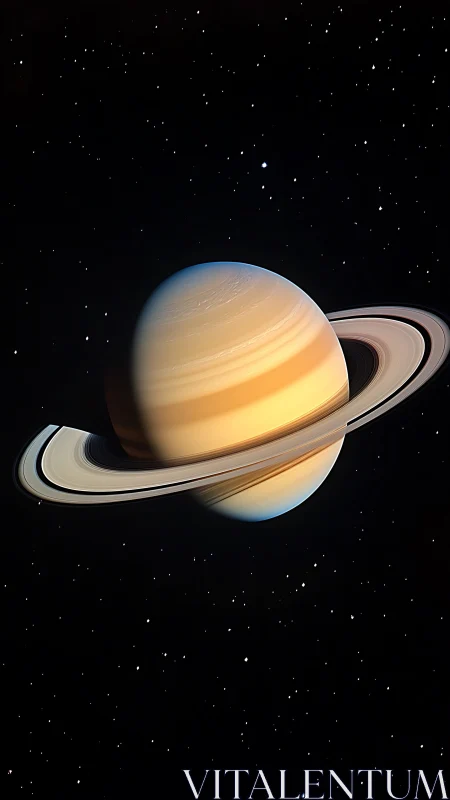 Golden ringed giant drifting softly through quiet starlight.