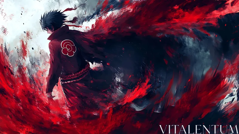 Vortex of crimson chakra enveloping solitary cloaked shinobi.