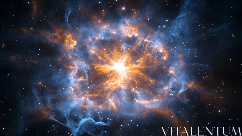 High-energy stellar nebula core with ionized gas filaments