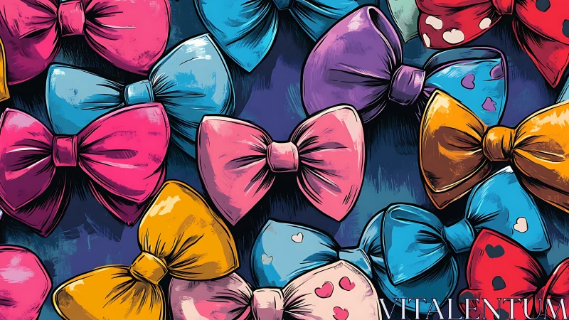 Multicolored bow pattern shows bold outlines and stylized shading