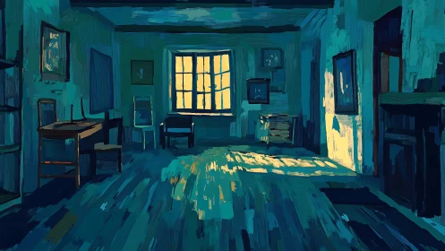 Chromatic interior study with directional daylight rendering.