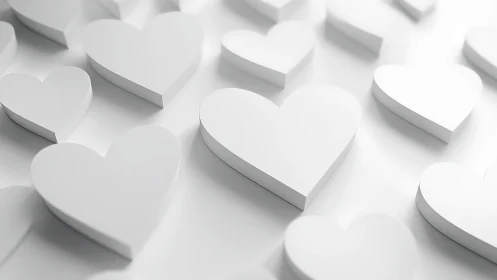 3D White Hearts in Ethereal Minimalist Composition.