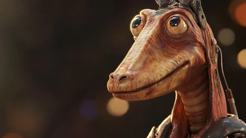 Alien amphibian pilot portrait rendered in detailed 3D