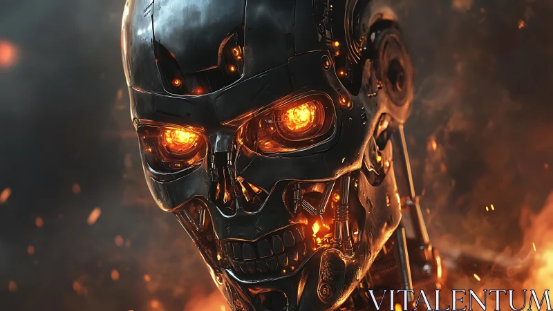 Cybernetic endoskeleton portrait with molten-core optics
