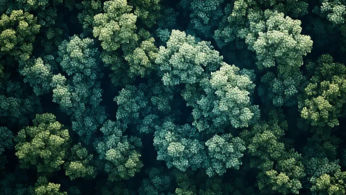 Aerial forest canopy pattern in cool green gradients.
