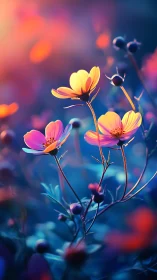 Glowing Cosmos Flowers Bloom in Surreal Light