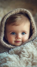 Infant Portrait with Wool Headwear and Neutral Backdrop