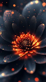 Emberbloom petals ignite midnight space with molten glow.