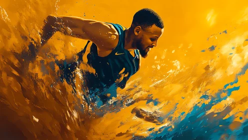 Dynamic basketball runner rendered in vivid fluid color abstraction