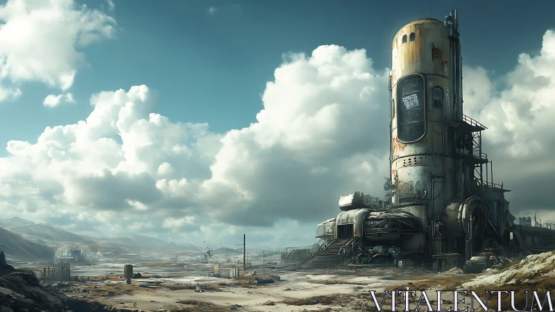 Weathered desert outpost standing quiet beneath soft clouds.