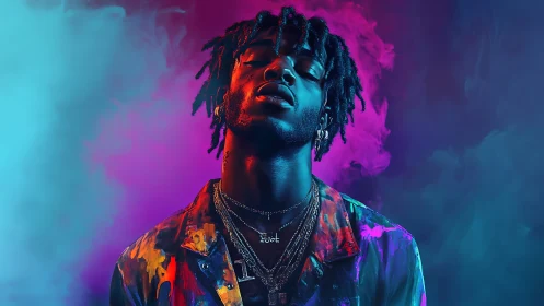 Chromatic portrait isolates subject in split cyan-magenta haze field