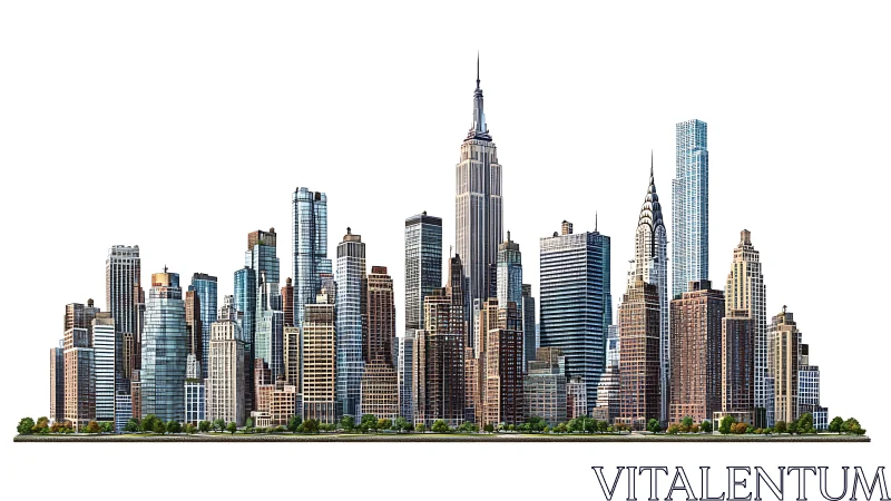 Iconic high-rise skyline rendered in crisp digital delineation.