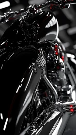 High contrast close view isolates reflective motorcycle body