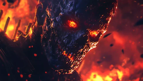 Digital painting of molten demonic skull in infernal close-up.