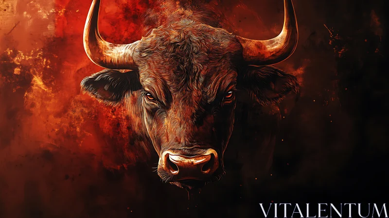 Fiery bull portrait rendered in dramatic digital chiaroscuro