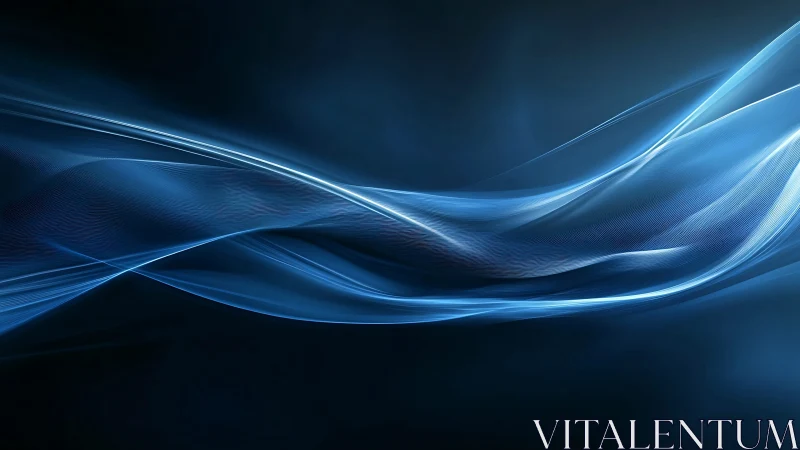 Blue translucent waveforms flow across dark digital background