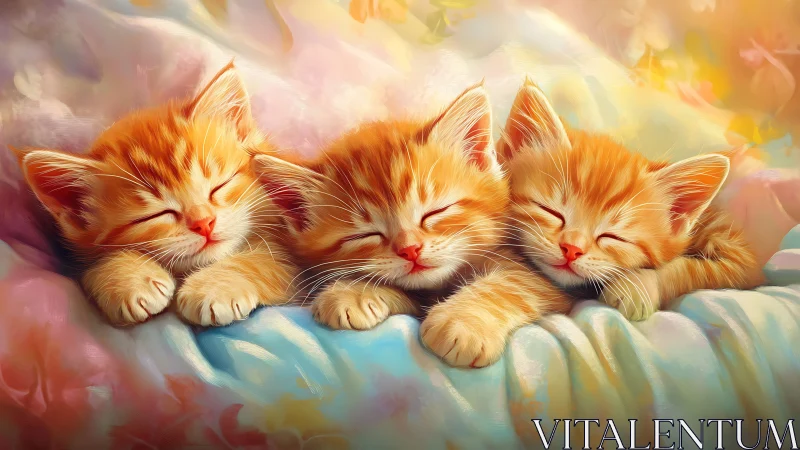 Three Sleepy Kittens Snuggled Together in Dreamy Comfort.
