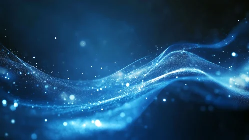 Gentle blue light waves drifting through a starry night.