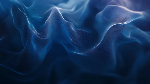 Undulating blue particle mesh forms ethereal fluid wave structures