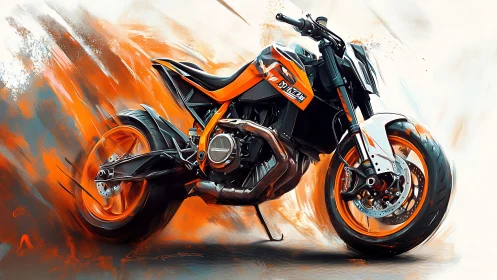 Dynamic orange street motorcycle in energetic digital motion.