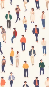 Stylized casual figures arranged in repeating seamless pattern