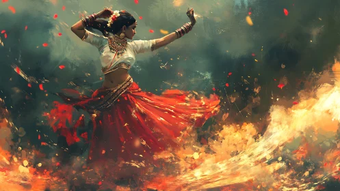 Fiery Dancer Leaps Through Flames and Golden Light