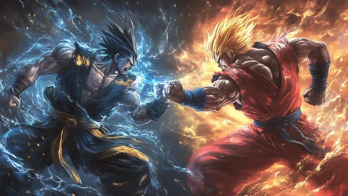 Blazing rival warriors collide in roaring fire and stormlight.