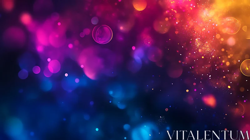 Cosmic bokeh drifts like liquid stardust across neon night