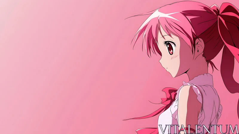 Gentle pink haired anime girl in quiet, thoughtful profile.