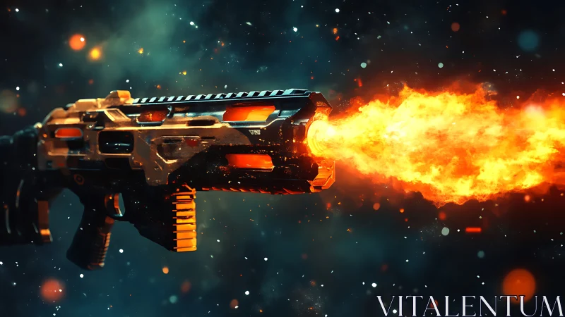 Futuristic Weapon System with Orange Plasma Discharge