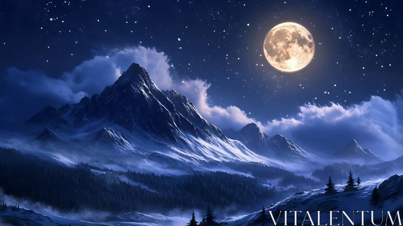 Lunar-illuminated alpine ridge renders high-contrast nocturne