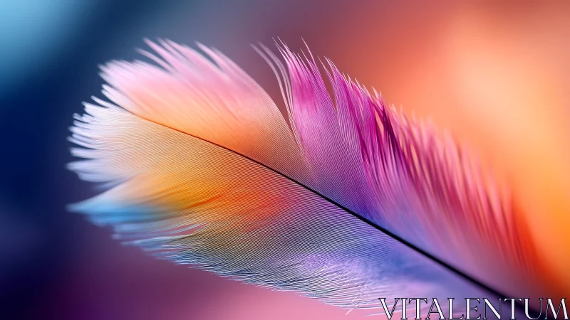 Close-up of multicolored feather against soft gradient background.