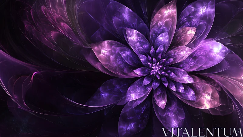 Fractal-style digital flower with layered purple petals.