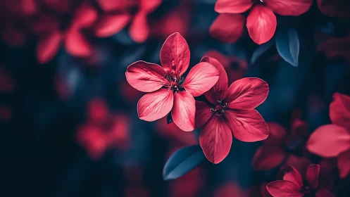 Red and pink flowers with blurred green foliage background