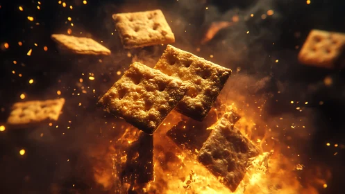 Flaming Crackers Suspended in Fiery Particle Explosion