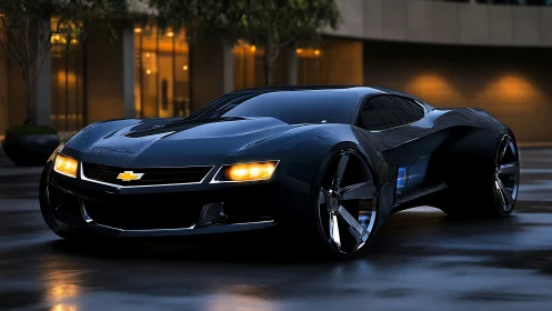 Aerodynamic Chevrolet concept coupe with reflective wet-surface lighting