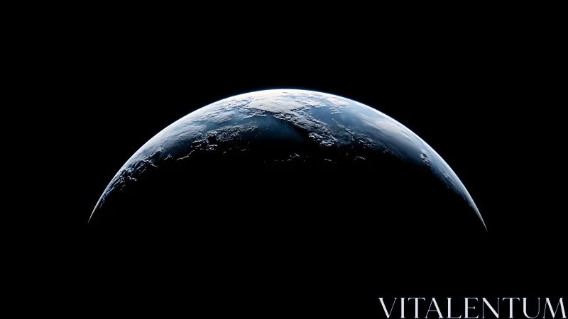 Earth crescent glows against deep black vacuum of space