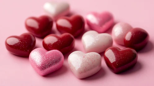 Sparkly Hearts in Shades of Pink and Red.