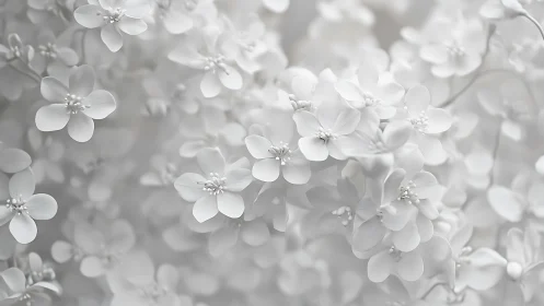 Delicate white flowers in soft focus bloom abundantly.