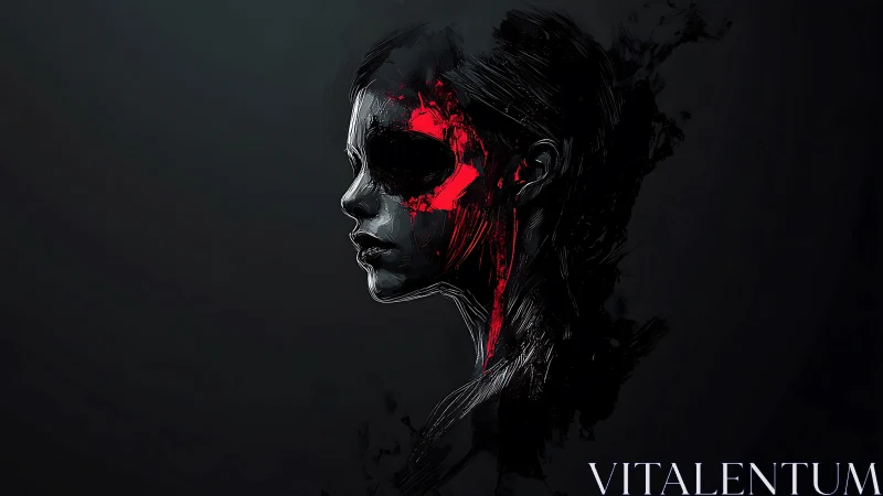 Shadowed portrait glows with a bold streak of crimson light