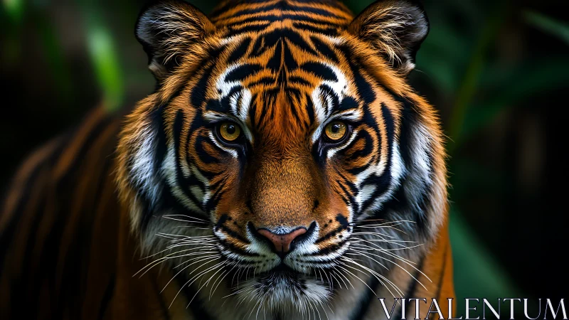 Front-facing tiger portrait renders hyper-detailed facial patterning