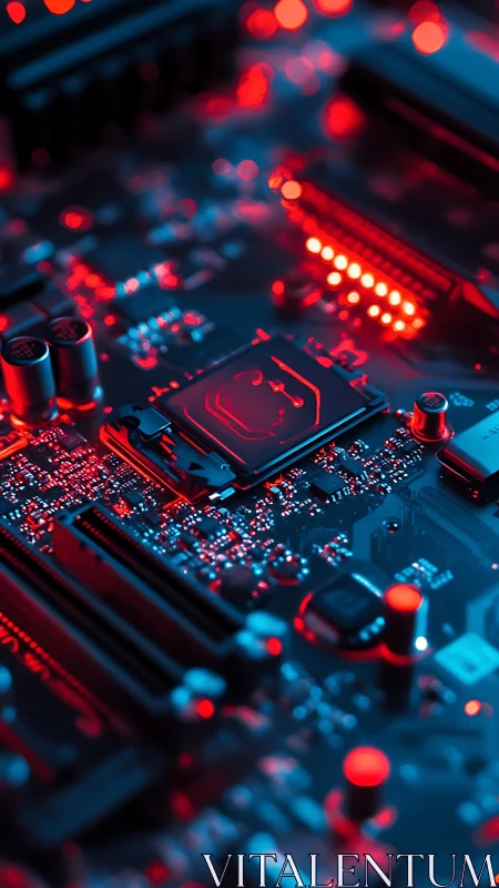 Bicolor illuminated motherboard with exposed CPU socket focus.