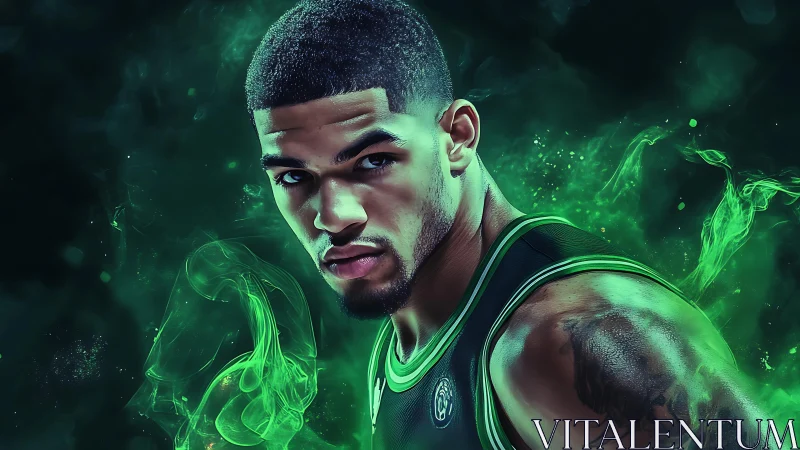 Emerald energy wraps the focused baller in electric smoke