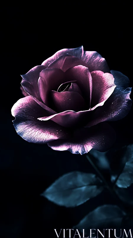 Purple Rose on Black Background Illuminated Study.