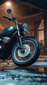 Midnight café racer waits under rain-glossed streetlights