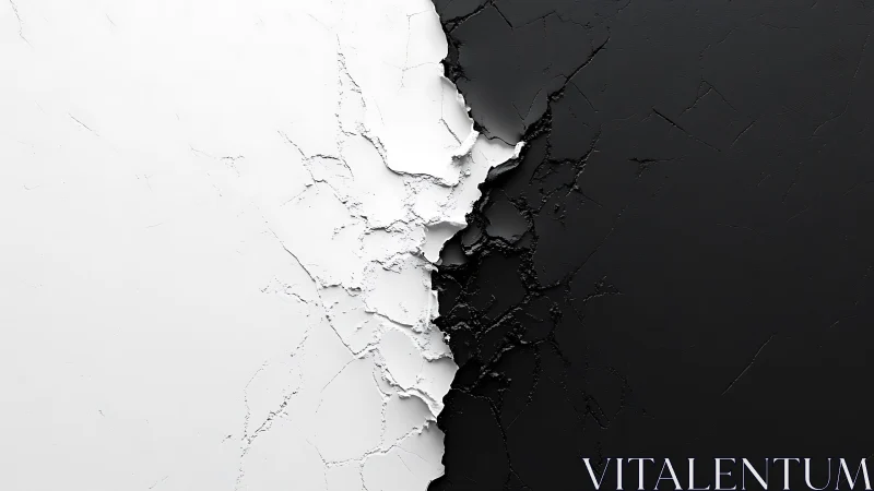 Cracked white and black surfaces meet along central fracture