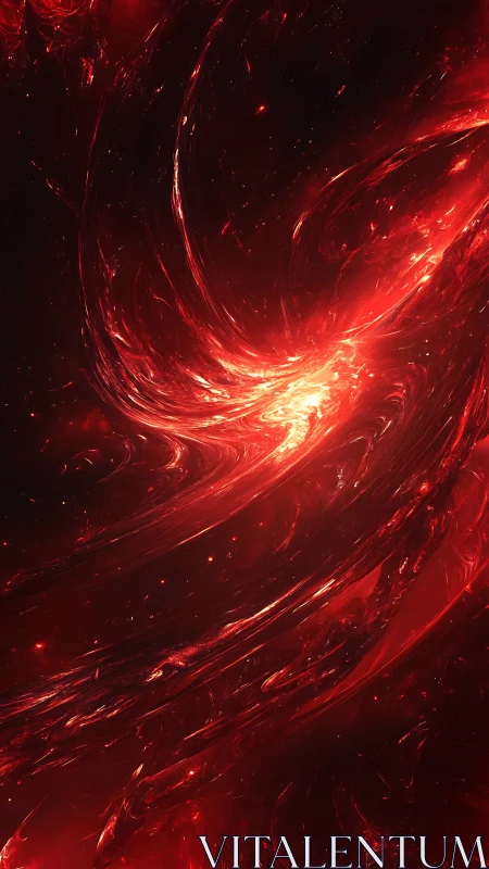 Red plasma vortex spirals through deep cosmic void in motion
