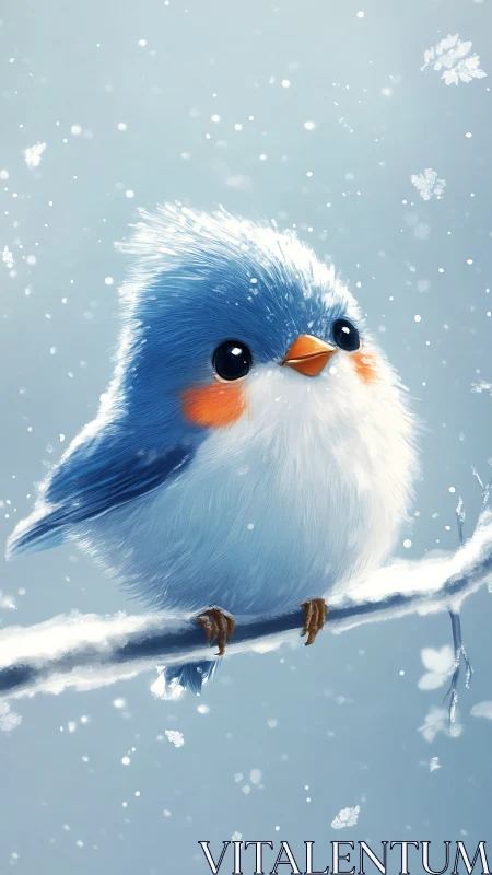 Blue Songbird Perched in Winter Snow